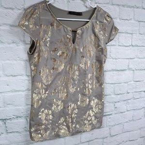 The Limited taupe & gold metallic top size medium